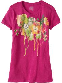 Women's Slub-Knit Floral Watercolor Tees