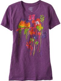 Women's Slub-Knit Floral Watercolor Tees