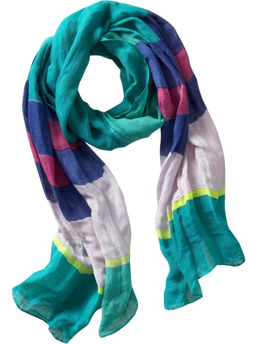 Old Navy Womens Striped Linen-Blend Scarves