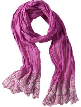 Women's Embroidered-Eyelet Scarves