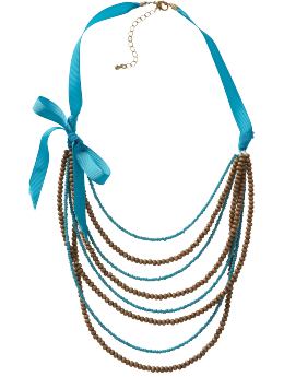 Women's Beaded Ribbon-Chain Necklace