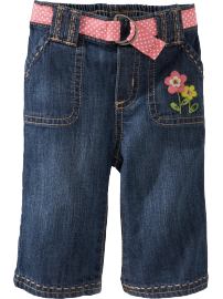 Belted Floral-Embroidered Jeans for Baby