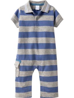Striped Cargo-Pocket Polo One-Pieces for Baby