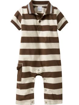 Striped Cargo-Pocket Polo One-Pieces for Baby