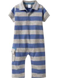 Striped Cargo-Pocket Polo One-Pieces for Baby