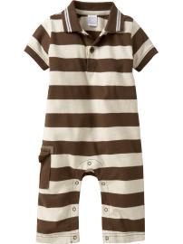 Striped Cargo-Pocket Polo One-Pieces for Baby