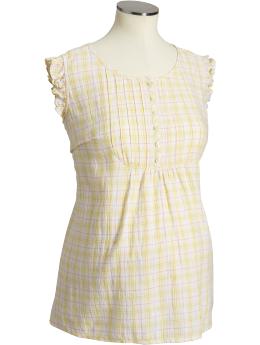 Maternity Linen-Blend Ruffled Tops