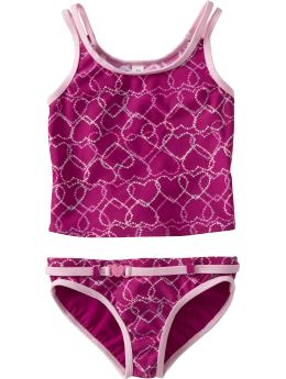 Girls Belted Heart-Print Tankinis