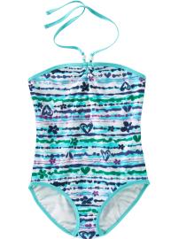 Girls Beaded-Halter Watercolor Swimsuits