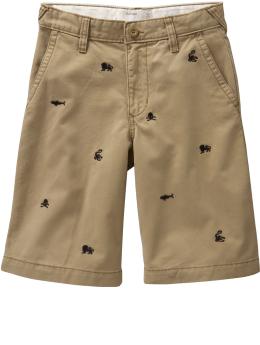 Boys Embroidered-Graphic Twill Bermudas