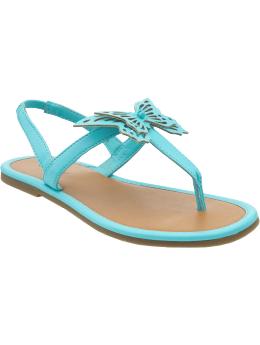 Girls Faux-Leather Butterfly Thong Sandals