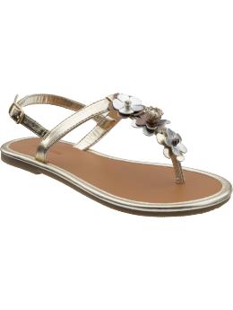 Girls Floral Metallic Thong Sandals
