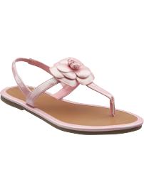 Girls Faux-Leather Floral Thong Sandals
