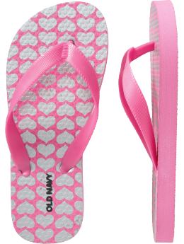 Girls Heart-Print Flip-Flops