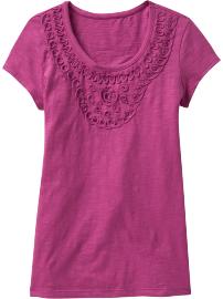 Girls Slub-Knit Jersey Applique Tops