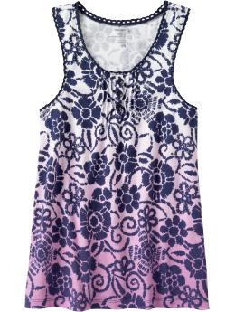 Girls Printed Pintuck Henley Tanks