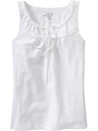 Girls Eyelet-Yoke Slub-Knit Tanks
