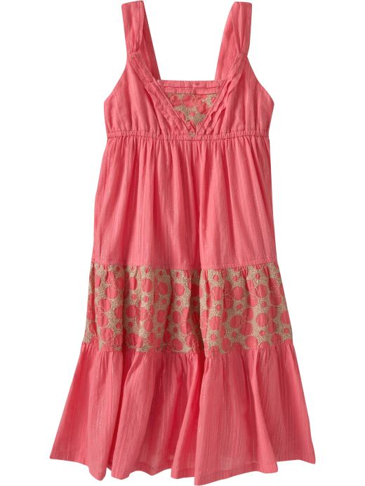Old Navy Girls Metallic-Embroidered Tiered Dresses