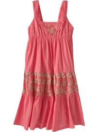 Girls Metallic-Embroidered Tiered Dresses