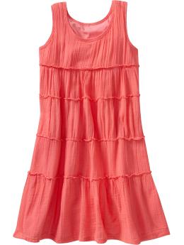 Girls Gauzy Ruffle-Tiered Dresses