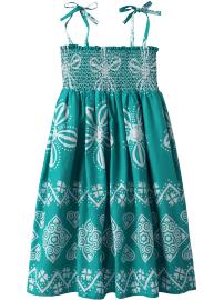 Girls Smocked Folk-Art Print Dresses