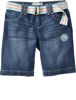 Girls Belted Denim Bermudas