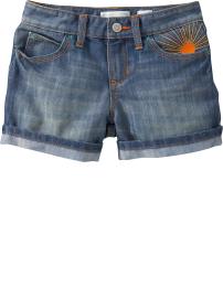 Girls Embroidered-Graphic Denim Shorts
