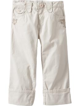 Girls Embroidered Cuffed Capris