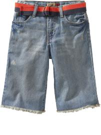 Boys Belted Regular-Fit Denim Shorts