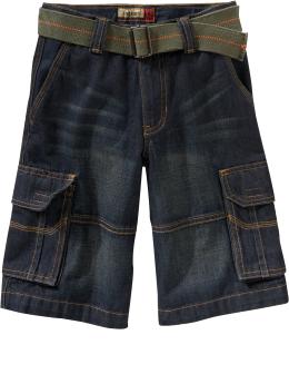 Boys Belted Denim Cargo Shorts