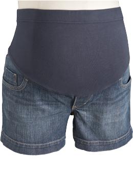 Maternity Full-Panel Embroidered-Pocket Denim Shorts (4")