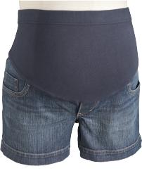 Maternity Full-Panel Embroidered-Pocket Denim Shorts (4")