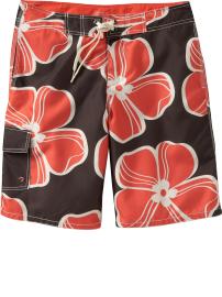 Men's Hibiscus-Print  Cargo Board Shorts