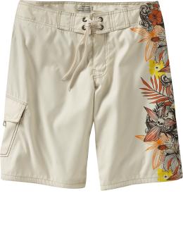 Men's Hibiscus-Skull Print Board Shorts