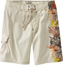 Men's Hibiscus-Skull Print Board Shorts
