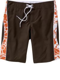 Men's Pieced Hibiscus-Trim Board Shorts