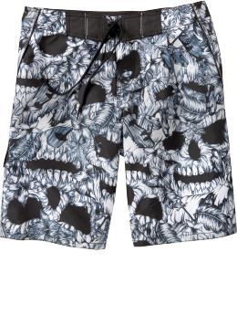 Men's Floral-Skull Print Board Shorts