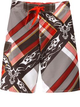 Boys Dragon-Plaid Swim Trunks