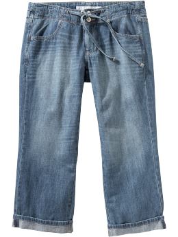 Women's Cuffed Drawstring Denim Capris
