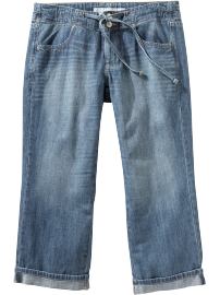 Women's Cuffed Drawstring Denim Capris