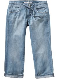 Women's Cuffed Drawstring Denim Capris
