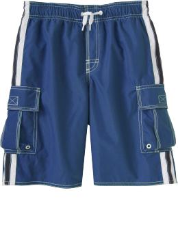 Boys Side-Stripe Cargo Swim Trunks