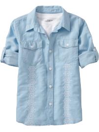 Boys Linen-Blend Roll-Sleeve Guayabera Shirts