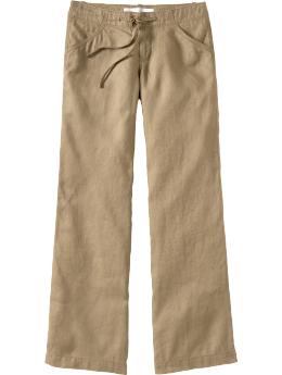 Women's Mid-Rise Linen-Blend Drawstring Pants