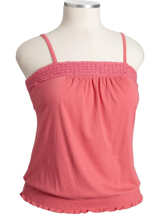Womens Plus Smocked Crochet-Trim Camis