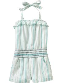 Girls Striped Halter-Neck Rompers