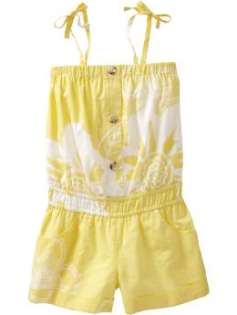 Girls Button-Front Tie-Strap Rompers