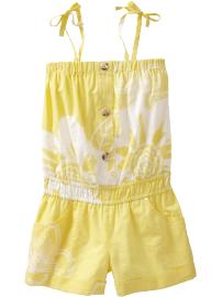 Girls Button-Front Tie-Strap Rompers
