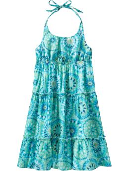 Girls Metallic-Embroidered Tiered Halter Dresses