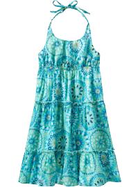 Girls Metallic-Embroidered Tiered Halter Dresses